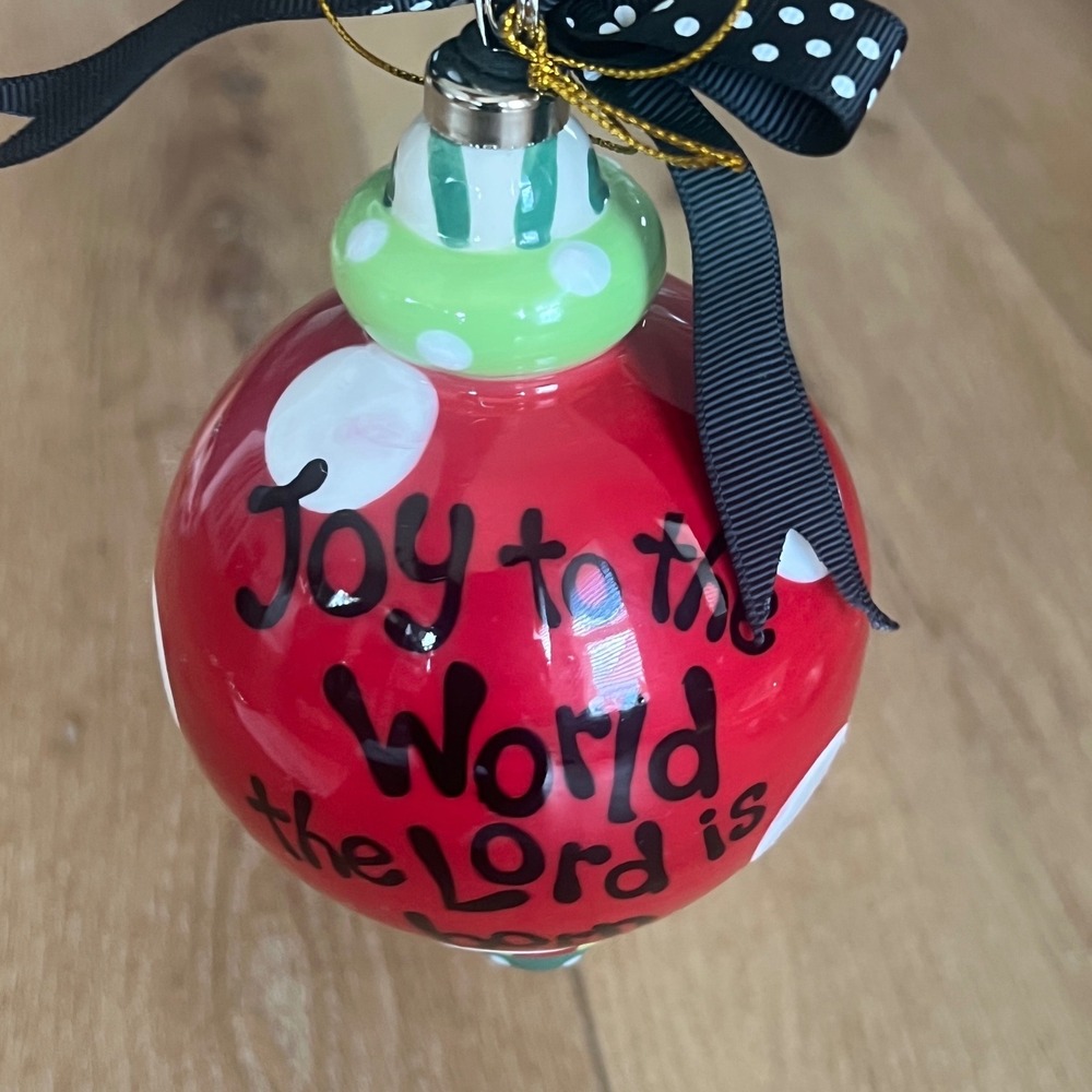 Carla Grogan Joy to the World Ceramic Christmas Ornament Polka Dot Hand Paint